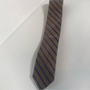 Michael Kors 100% Silk Tan With Blue and White Stripe Tie